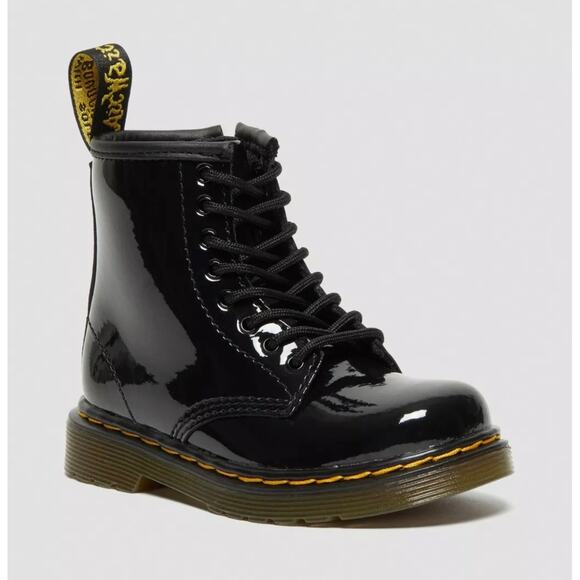 Dr. Martens Toddler 1460T Patent Leather Lace Up Boots Black Girls 8 - Picture 1 of 11
